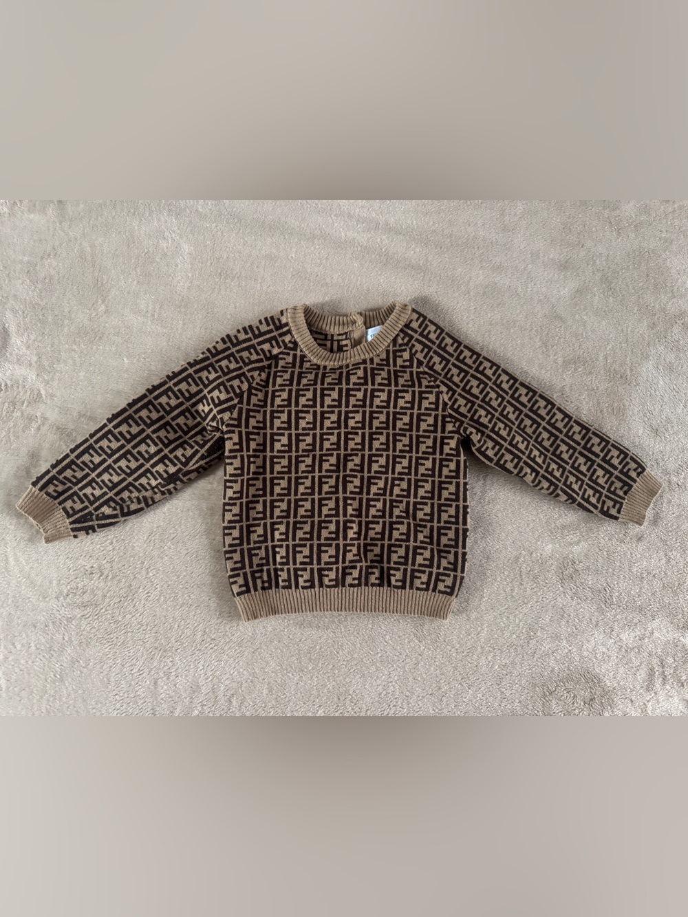 Fendi Kids FF Monogram Sweater Size 80 12-18M Brown Tan Designer Knit
